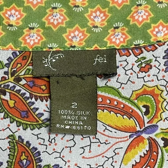 Fei Anthropologie Womens Blouse Multicolor Floral Short Sleeve Sash Belt 2 - Picture 2 of 7